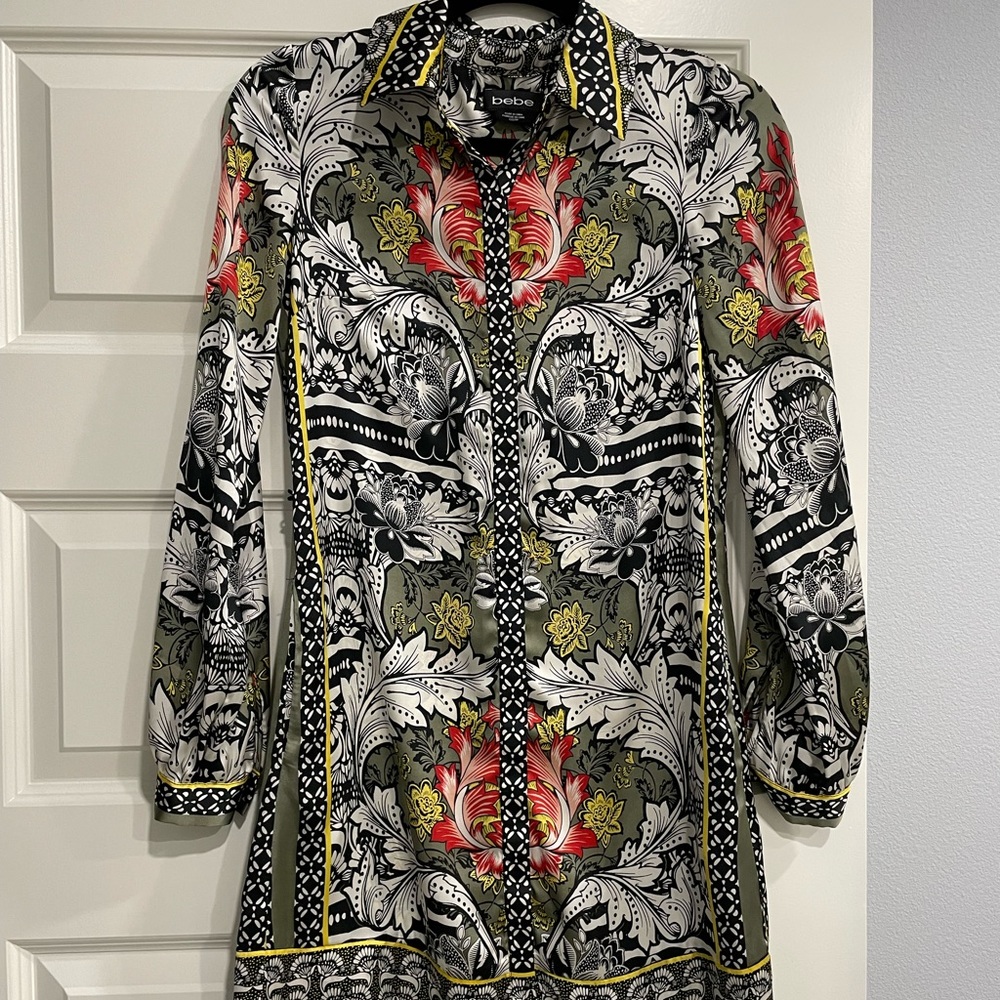 Long sleeve silk button up shirt dress